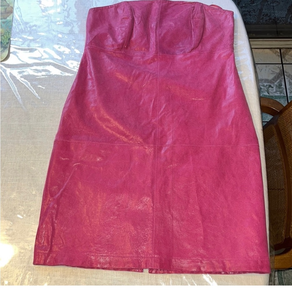 Strapless Hot Pink 100% Leather Dress Size 11/12